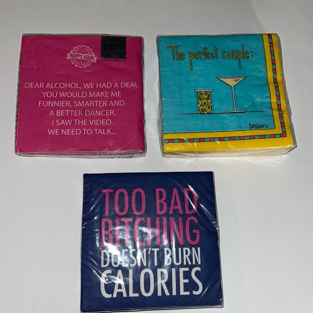 Funny Cocktail Beverage napkins 3 different packs of paper napkins